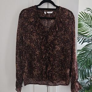 💝B.young European brand brown ruffle blouse